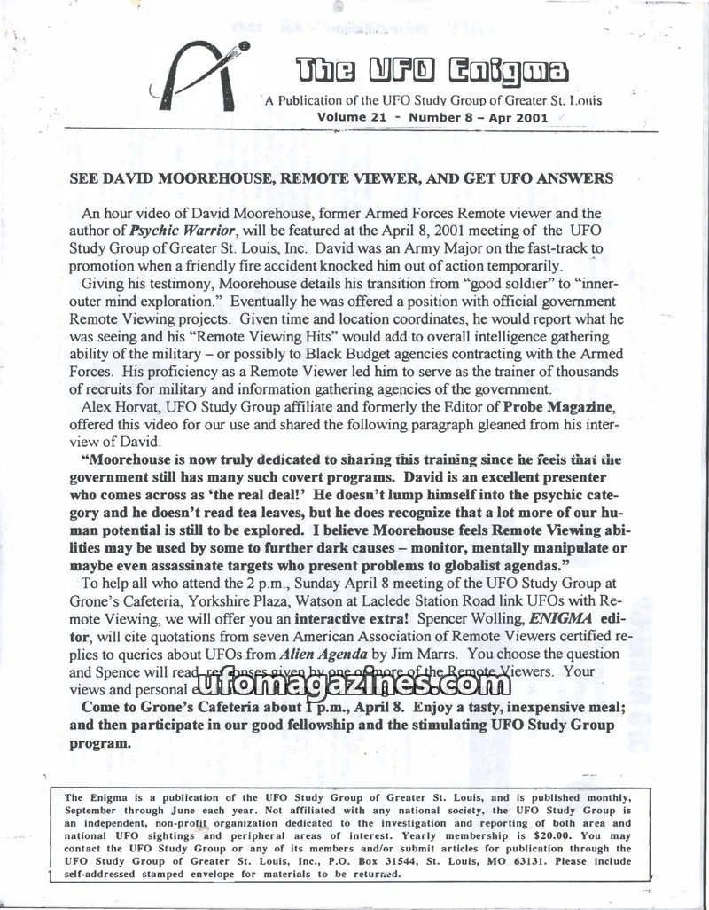 Cover of UFO Study Group of Greater St. Louis issue Number 8: The UFO Enigma