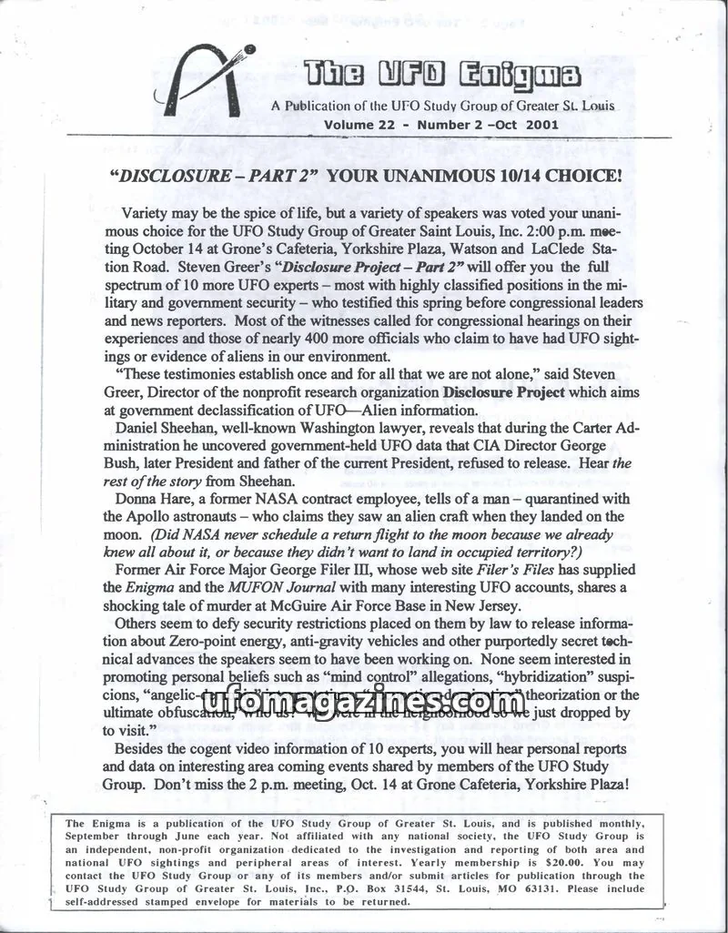 Cover of UFO Study Group of Greater St. Louis, Inc. issue 2: The UFO Enigma