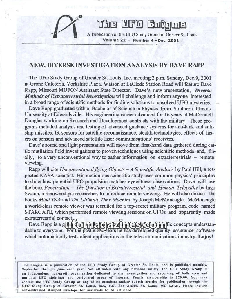 Cover of UFO Study Group of Greater St. Louis issue 4: The UFO Enigma