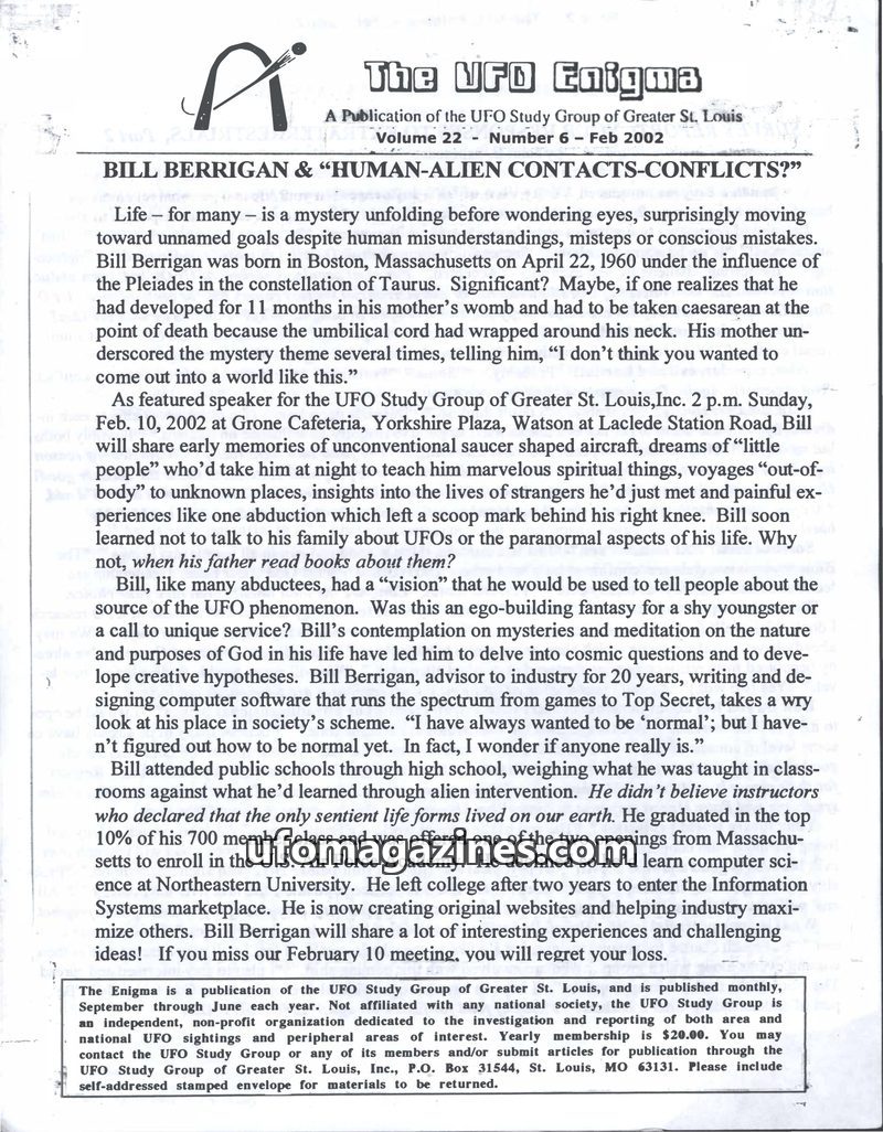 Cover of The UFO Enigma - 2002 02 - Volume 22 no 6