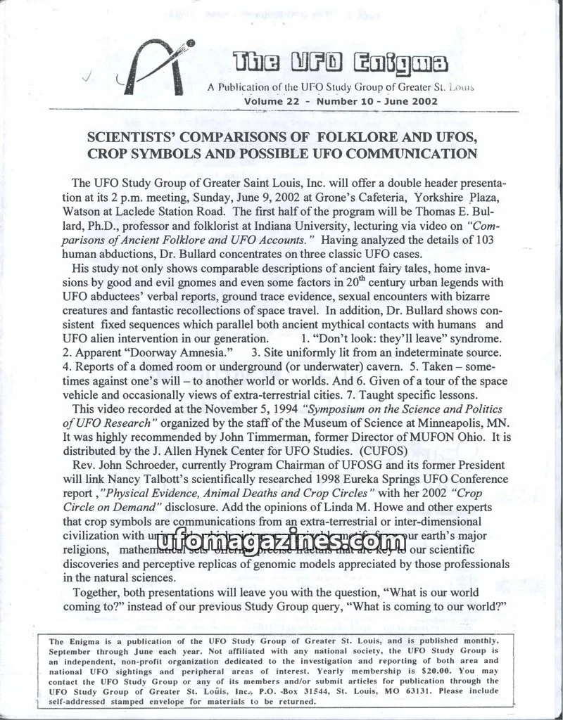 Cover of UFO Study Group of Greater St. Louis, Inc. issue Number 10: The UFO Enigma