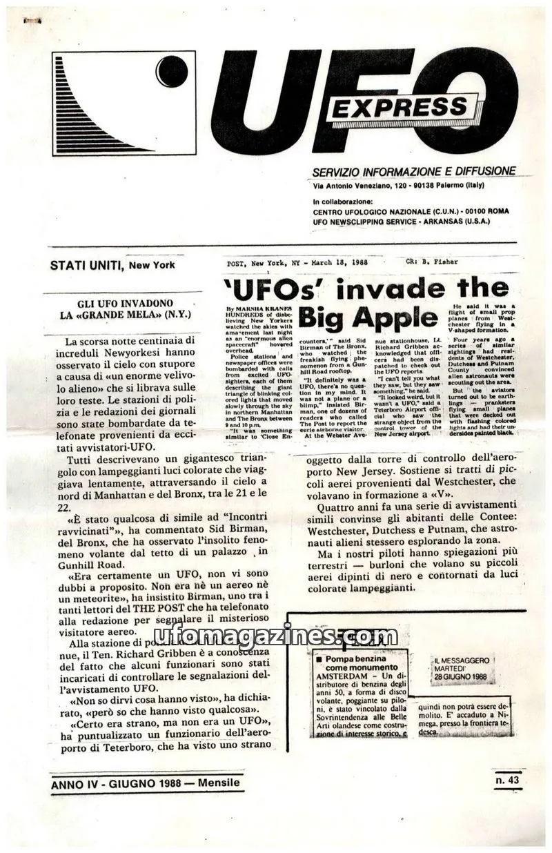 Cover of UFO Express (Daniela Giordano) issue Anno IV - Giugno 1988: UFO EXPRESS