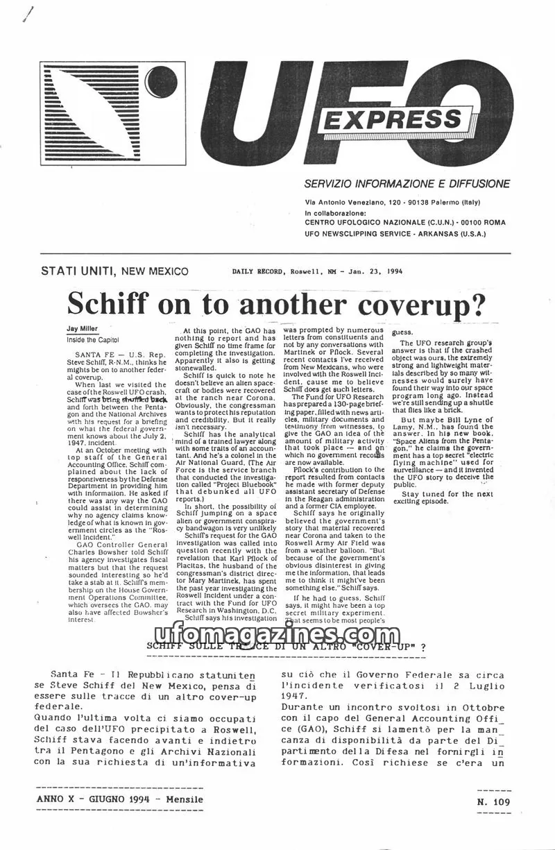 Cover of UFO-EXPRESS Servizio informazione e Diffusione issue N. 109: UFO EXPRESS
