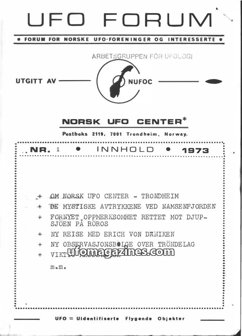 Cover of UFO Forum issue 1: UFO FORUM