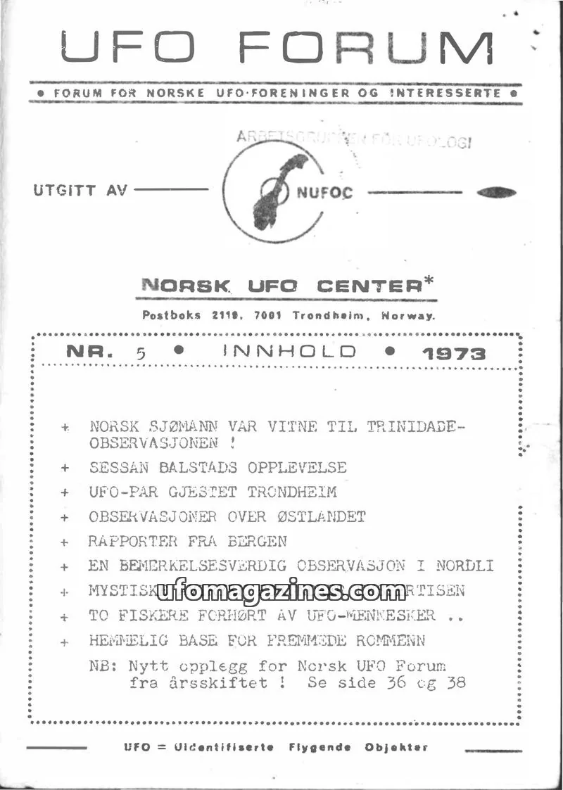 Cover of UFO Forum issue 5: UFO FORUM
