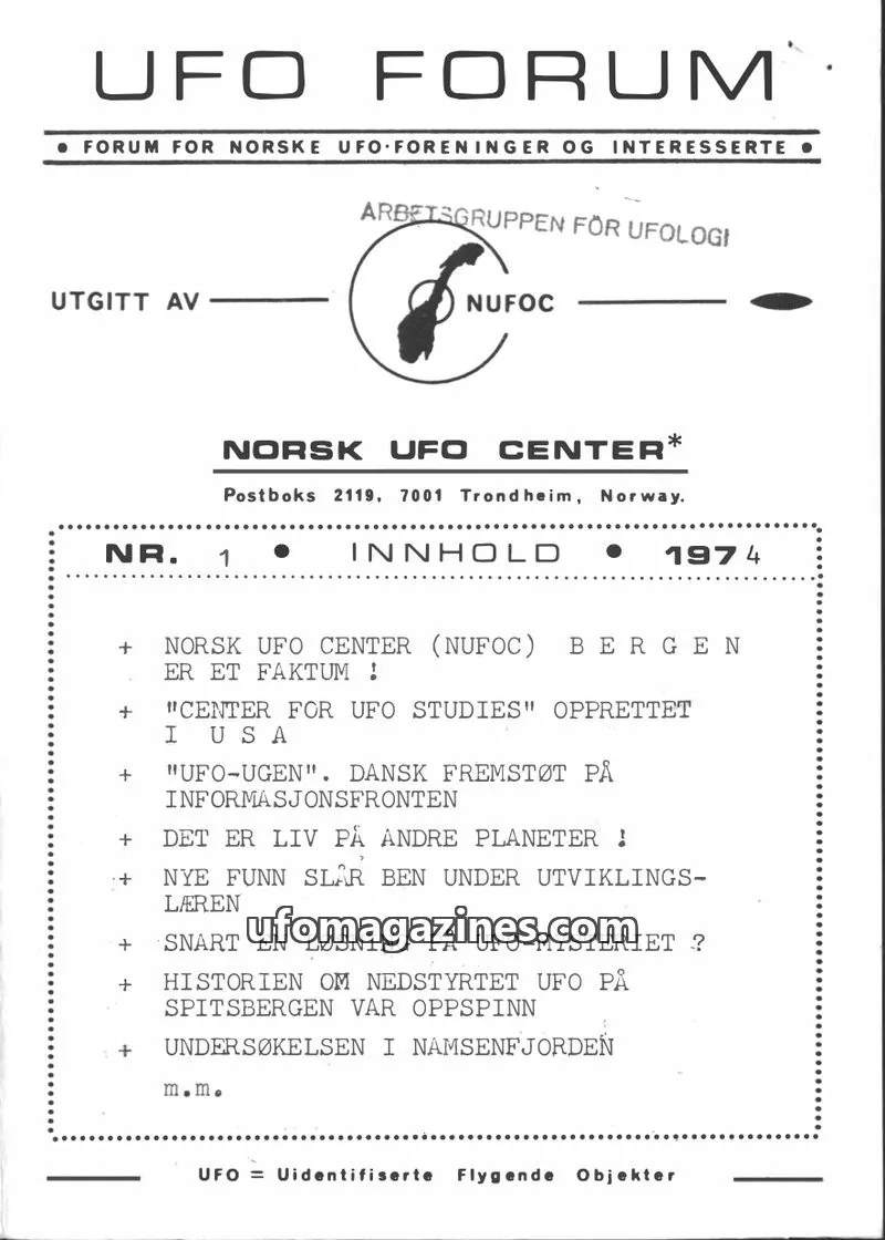 Cover of UFO Forum issue 1: UFO FORUM