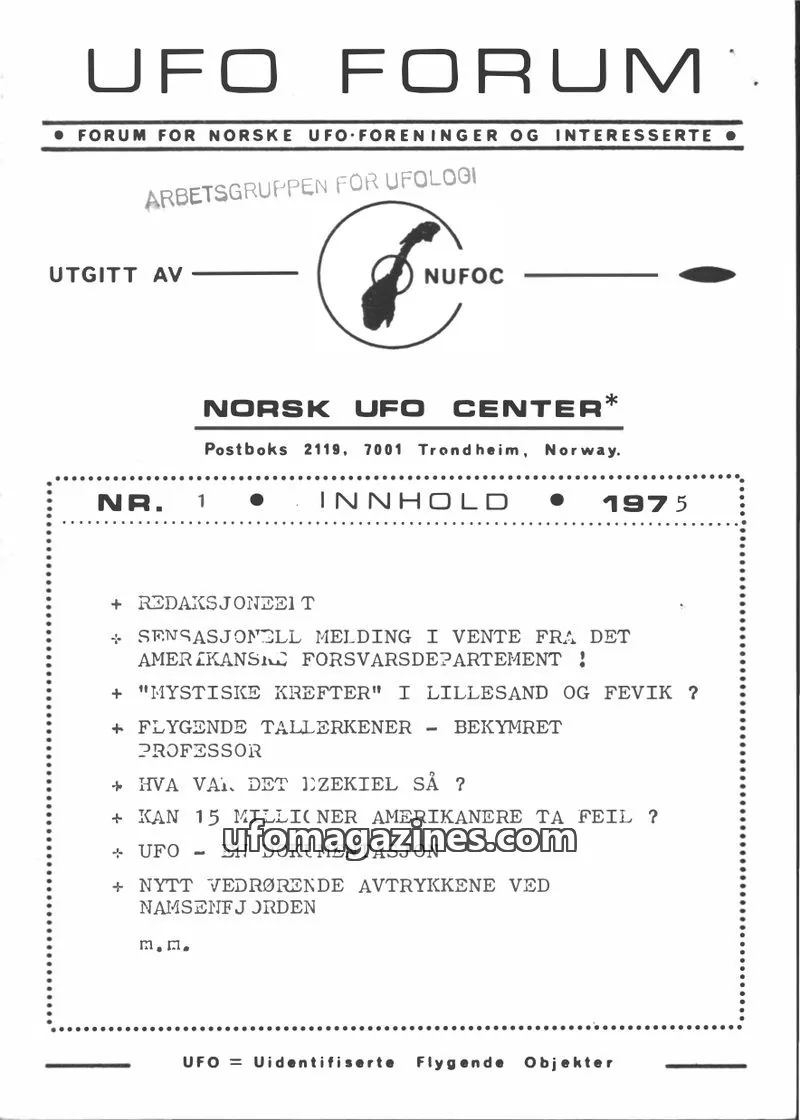 Cover of UFO Forum issue 1: UFO FORUM