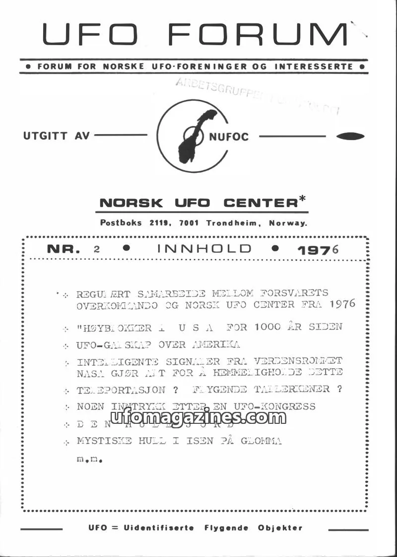 Cover of UFO Forum issue 2: UFO FORUM