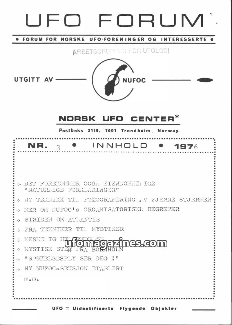Cover of UFO Forum issue 3: UFO FORUM