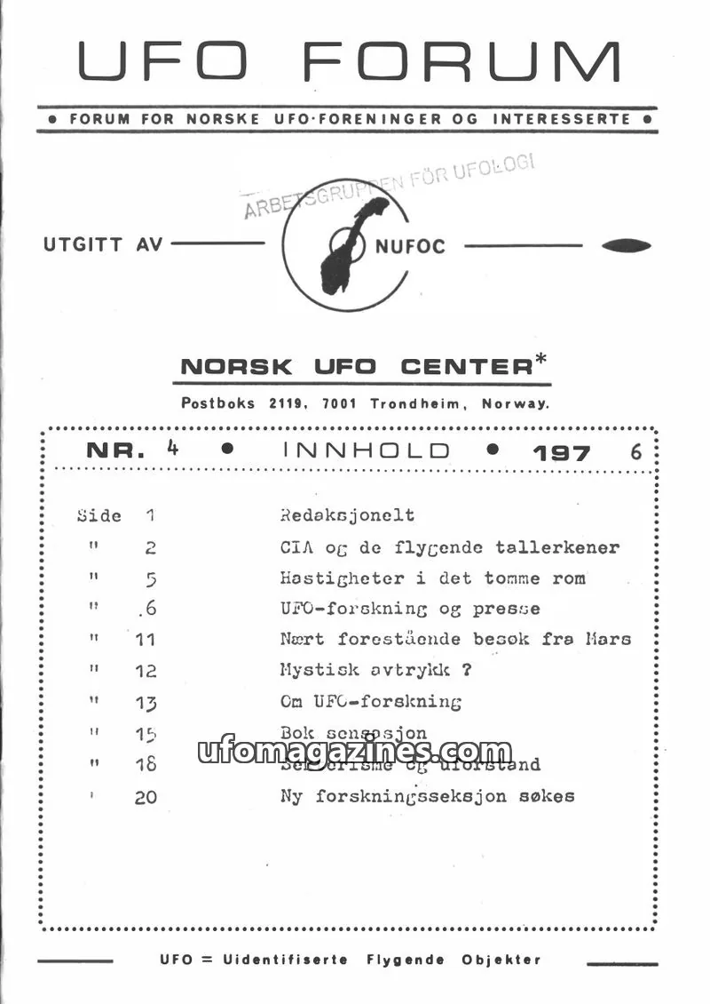 Cover of UFO Forum issue 4: UFO FORUM