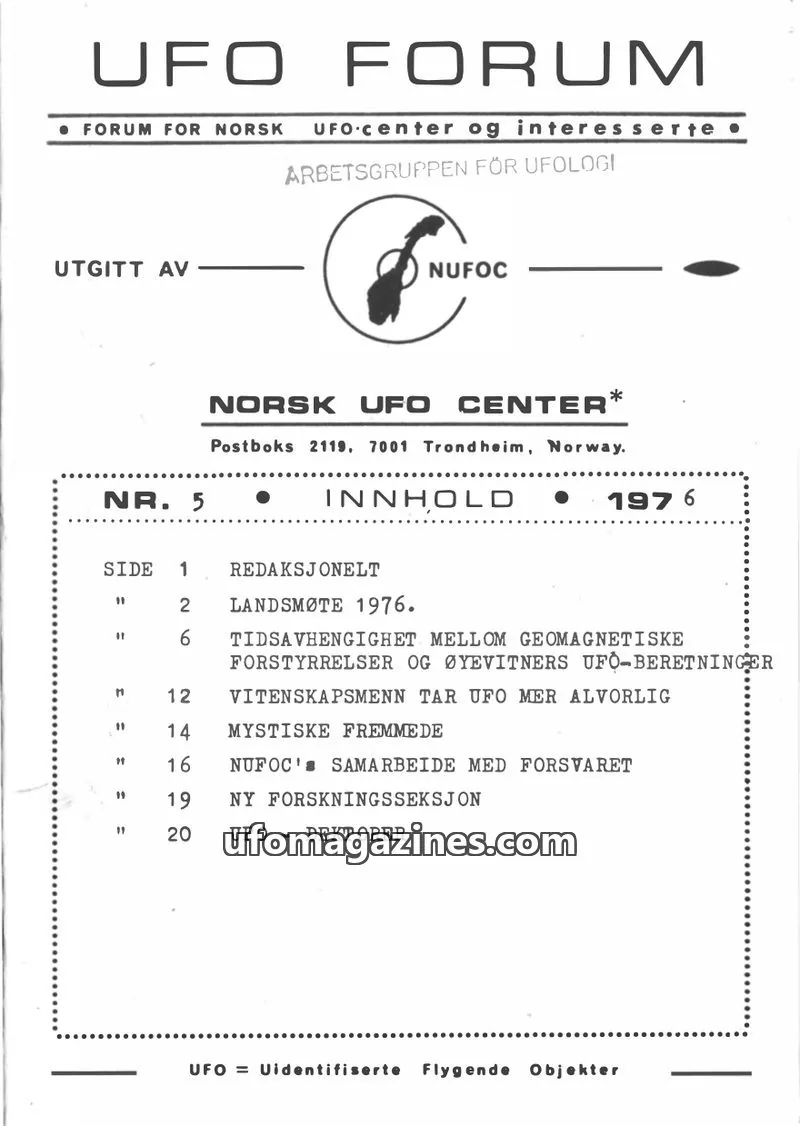 Cover of UFO Forum issue 5: UFO FORUM