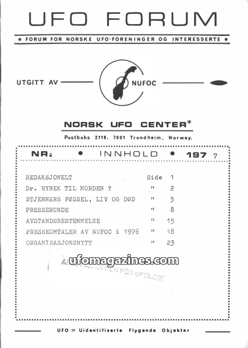 Cover of UFO Forum issue 1: UFO FORUM