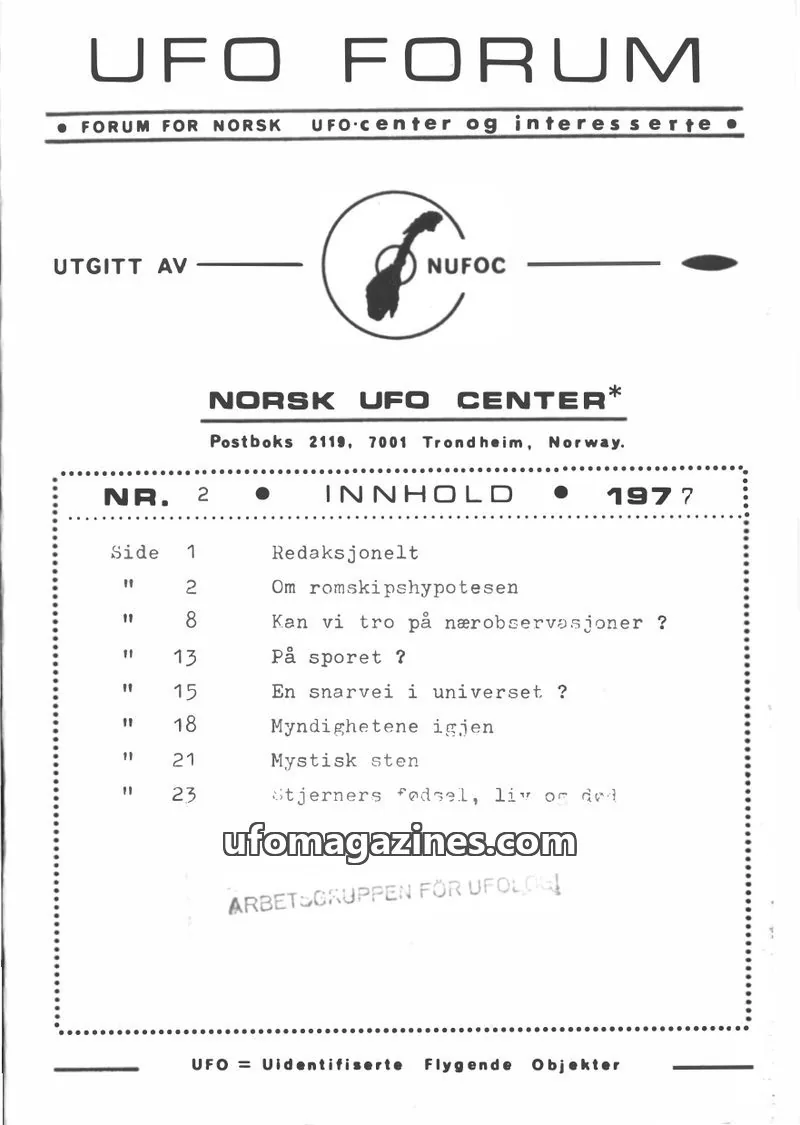 Cover of UFO Forum issue 2: UFO FORUM