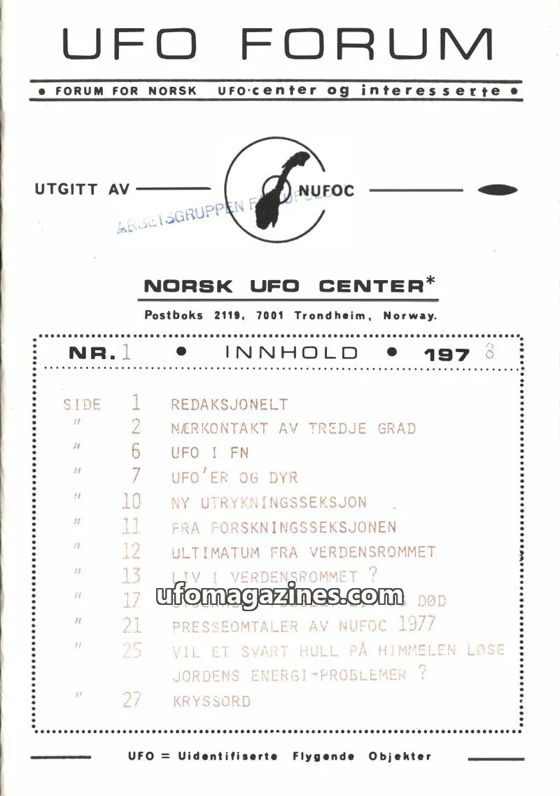 Cover of UFO Forum issue 1: UFO FORUM
