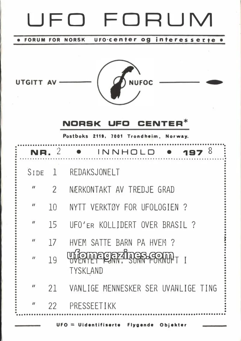 Cover of UFO Forum issue 2: UFO FORUM