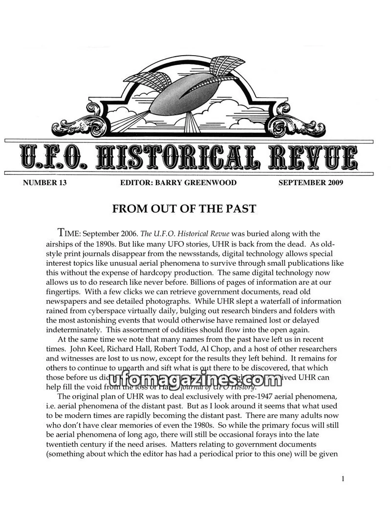 Cover of UFO Historical Review issue 13: U.F.O. HISTORICAL REVUE