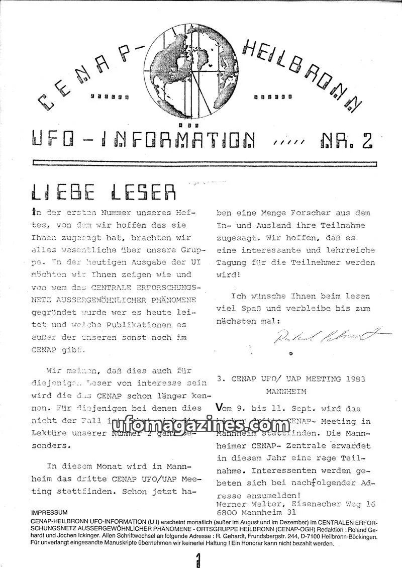 Cover of UFO Information (CENAP Heilbronn) issue 2: HEILBRONNER UFO INFORMATION