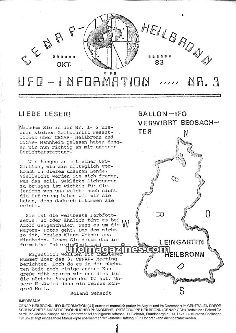 Cover of UFO Information (CENAP Heilbronn) issue 3: HEILBRONNER UFO INFORMATION