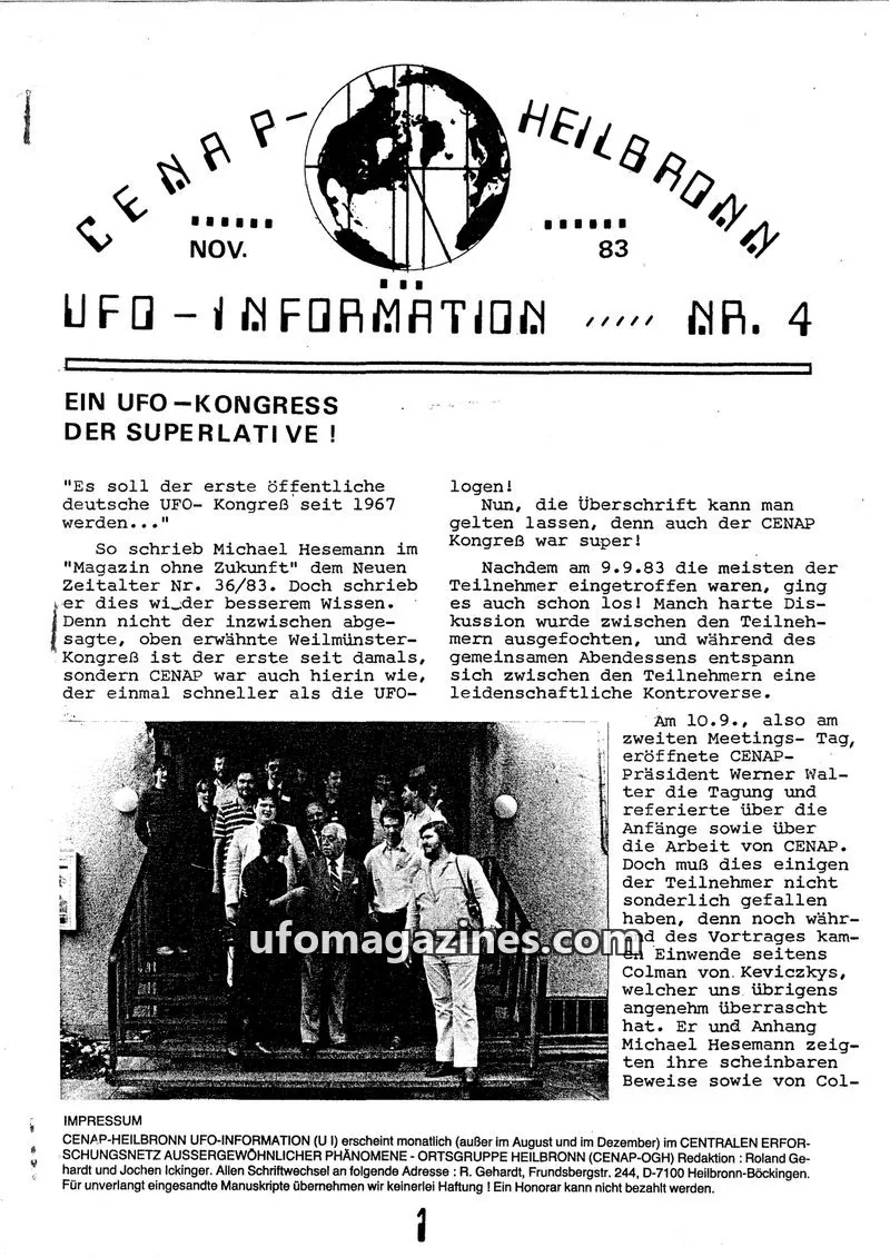 Cover of UFO Information (CENAP Heilbronn) issue NR. 4: HEILBRONNER UFO INFORMATION