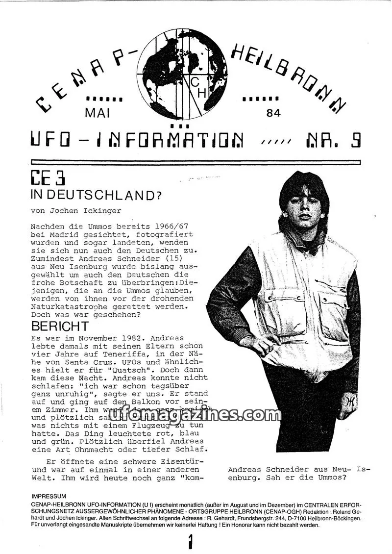 Cover of UFO Information (CENAP Heilbronn) issue 9: HEILBRONNER UFO INFORMATION