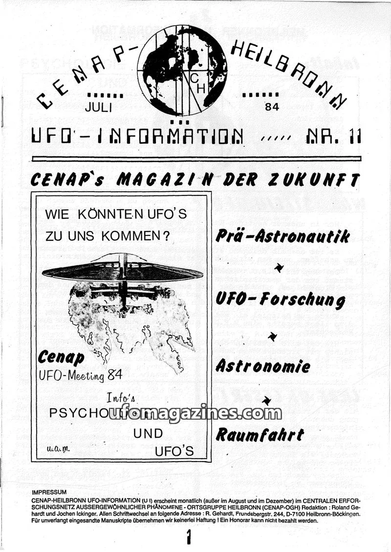 Cover of UFO Information (CENAP Heilbronn) issue 11: HEILBRONNER UFO INFORMATION