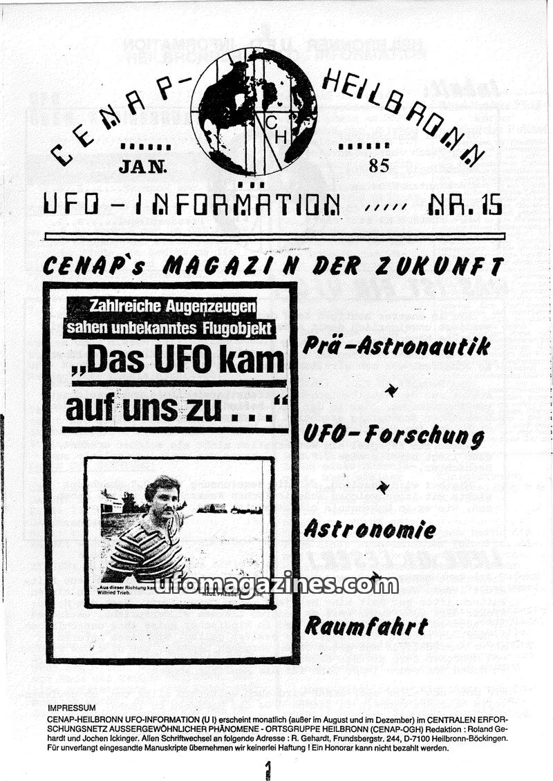 Cover of UFO Information (CENAP Heilbronn) issue NR. 15: HEILBRONNER UFO INFORMATION