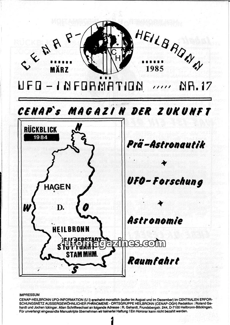 Cover of UFO Information (CENAP Heilbronn) issue NR.17: HEILBRONNER UFO INFORMATION