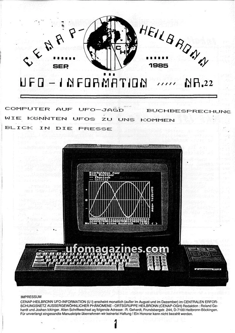 Cover of UFO Information (CENAP Heilbronn) issue NA.22: HEILBRONNER UFO INFORMATION