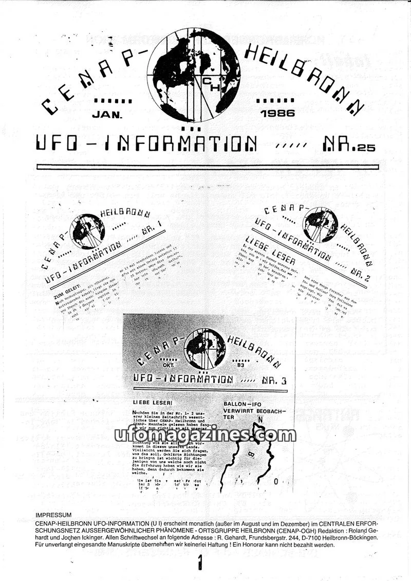 Cover of UFO Information (CENAP Heilbronn) issue NR. 25: HEILBRONNER UFO INFORMATION
