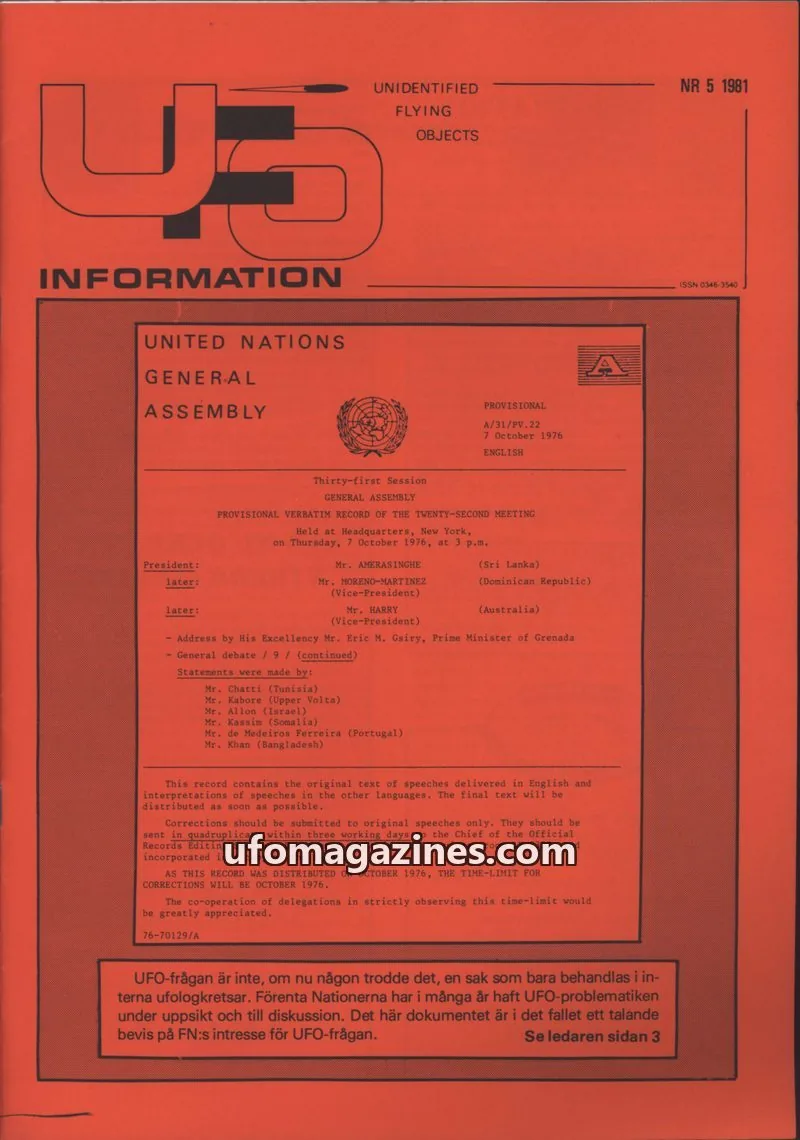 Cover of UFO Information issue NR 5 1981: UFO-INFORMATION