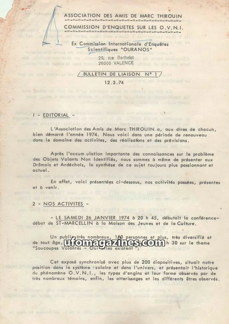 Cover of ASSOCIATION DES AMIS DE MARC THIROUIN issue N° 1: BULLETIN DE LIAISON