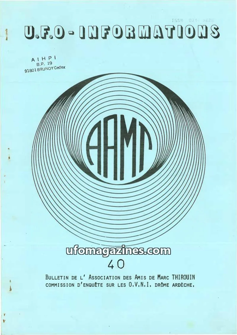 Cover of ASSOCIATION DES AMIS DE MARC THIROUIN issue 40: U.F.O.-INFORMATIONS