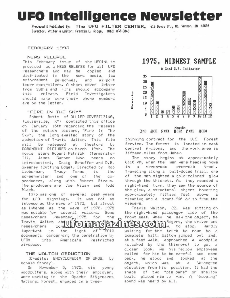 Cover of UFO Intelligence (Fran Ridge) issue February 1993: UFO Intelligence Newsletter