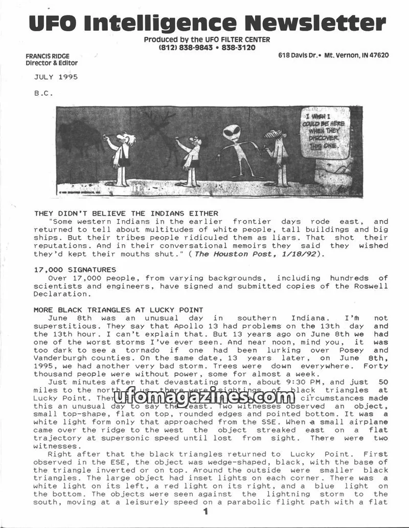 Cover of UFO Intelligence (Fran Ridge) issue July 1995: UFO Intelligence Newsletter