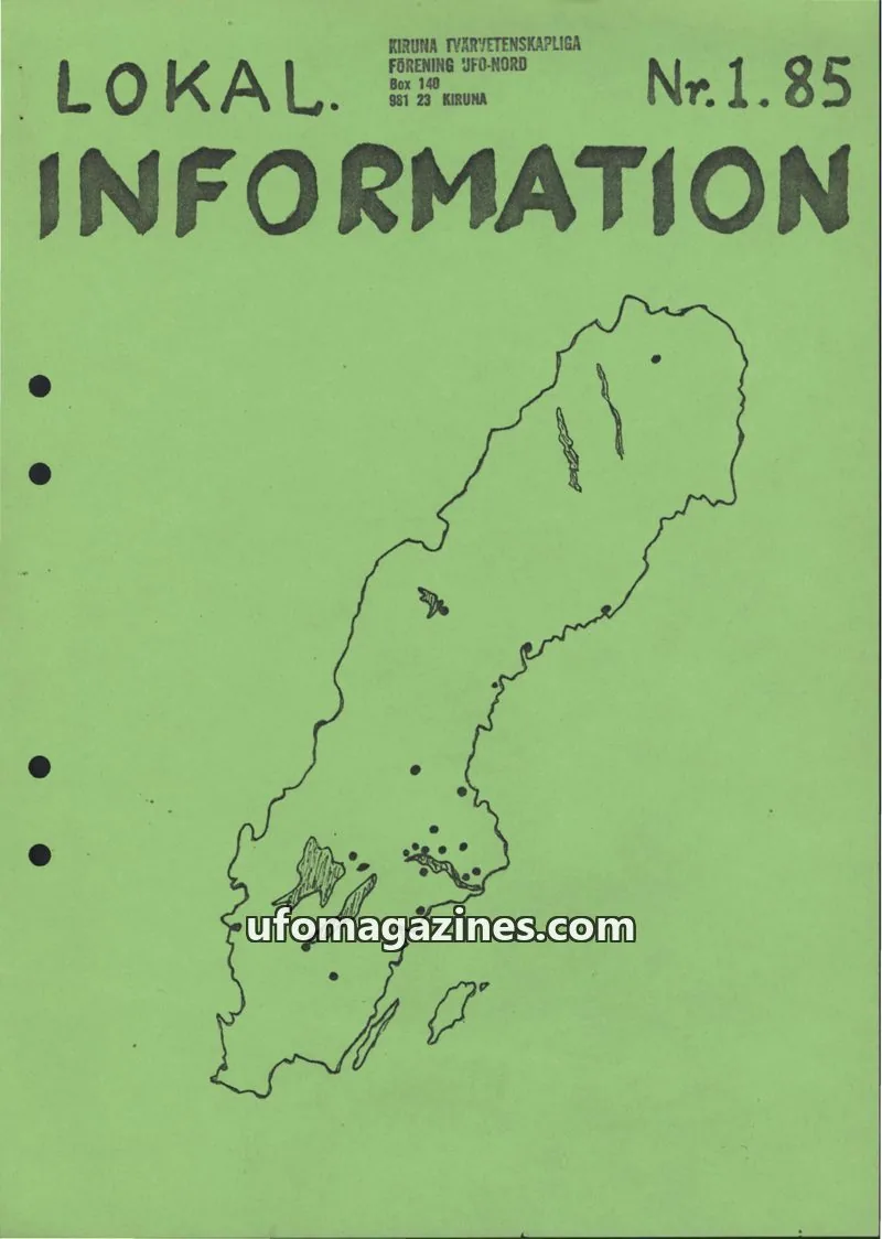 Cover of UFO Lokal Information (UFO-Sverige) issue 1.85: LOKAL INFORMATION
