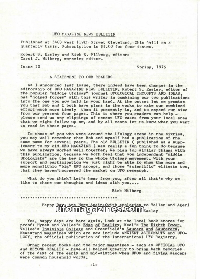 Cover of UFO Magazine (Hilberg) issue 10: UFO MAGAZINE NEWS BULLETIN