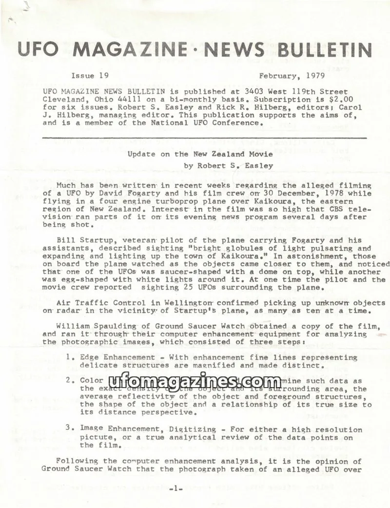 Cover of UFO Magazine (Hilberg) issue 19: UFO MAGAZINE NEWS BULLETIN