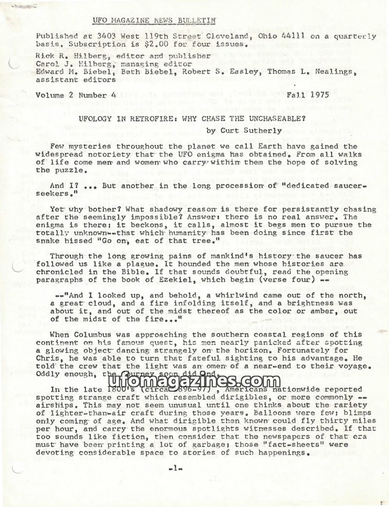 Cover of UFO Magazine (Hilberg) issue Volume 2 Number 4: UFO MAGAZINE NEWS BULLETIN