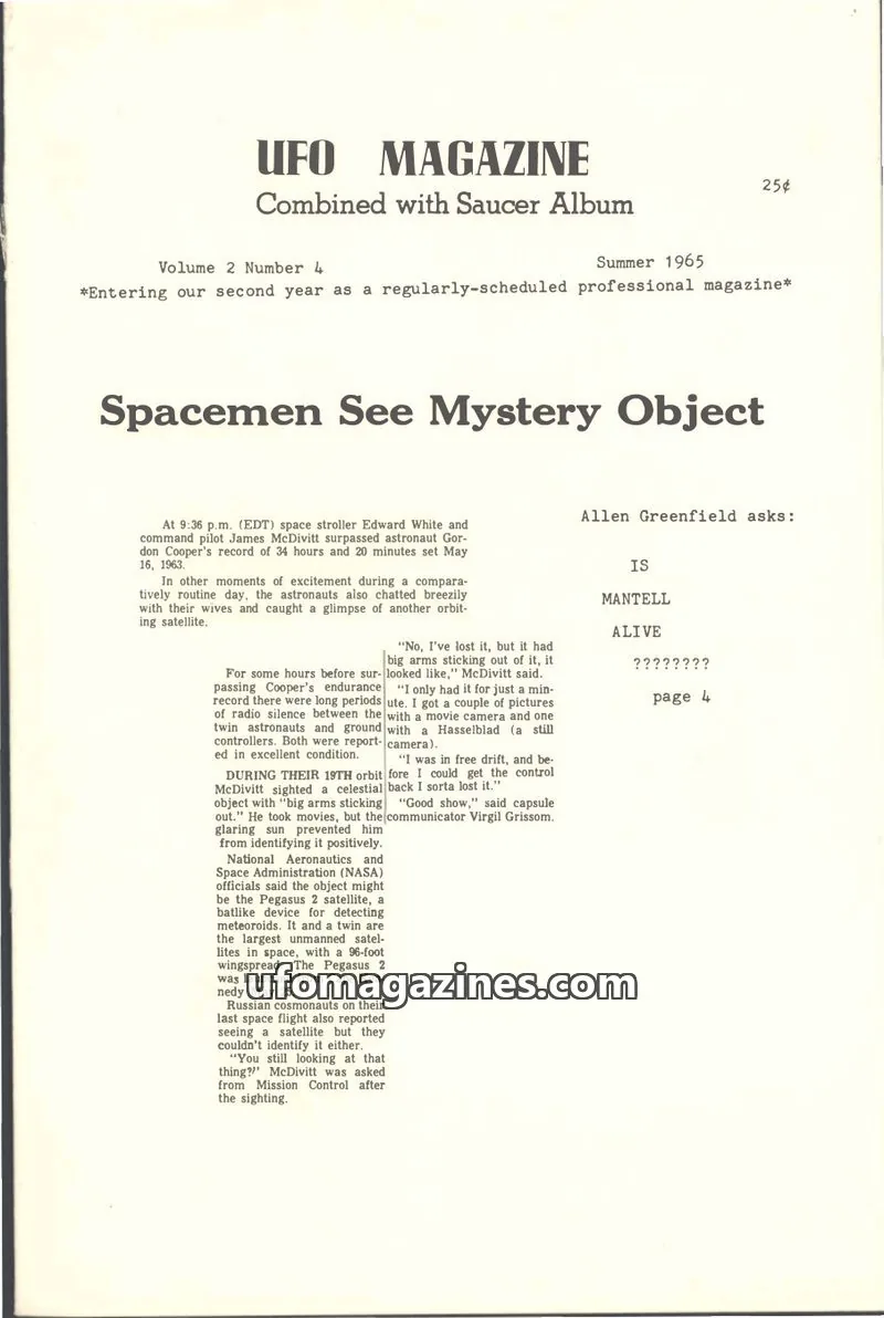 Cover of UFO Magazine Publications issue Volume 2 Number 4: UFO MAGAZINE