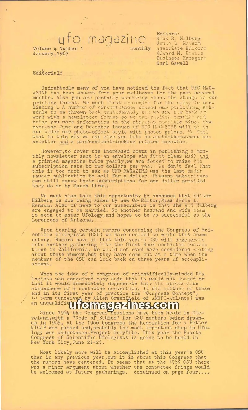 Cover of UFO MAGAZINE Publications issue 1: UFO magazine