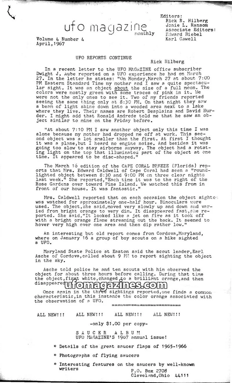 Cover of UFO Magazine Publications issue Volume 4 Number 4: UFO Magazine