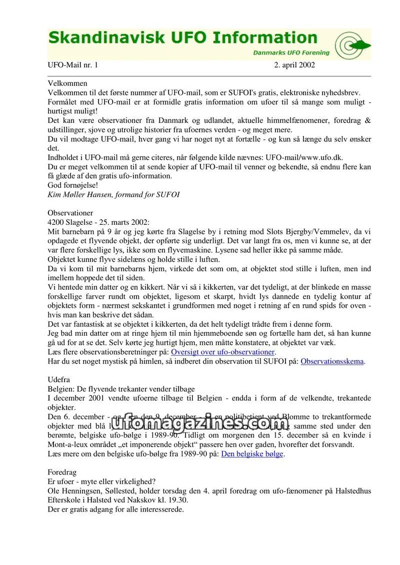 Cover of UFO Mail (SUFOI) issue 1: Skandinavisk UFO Information