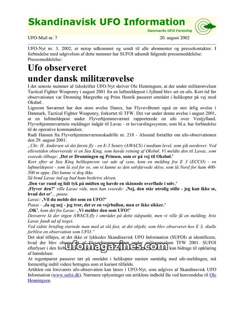 Cover of UFO Mail (SUFOI) issue 7: Skandinavisk UFO Information