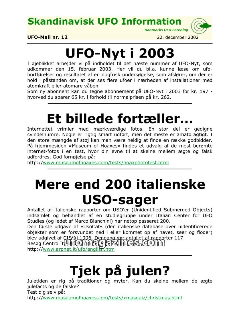 Cover of UFO Mail (SUFOI) issue 12: Skandinavisk UFO Information