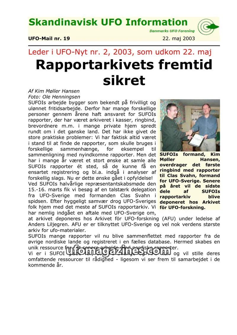 Cover of UFO Mail (SUFOI) issue nr. 19: Skandinavisk UFO Information