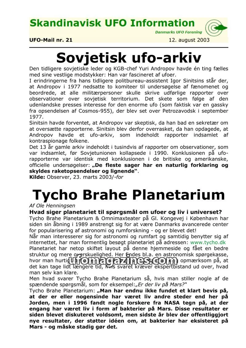 Cover of UFO Mail (SUFOI) issue nr. 21: Skandinavisk UFO Information