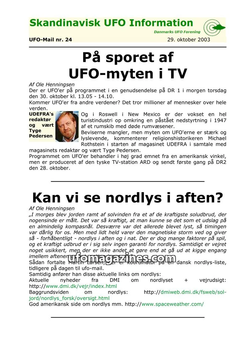 Cover of UFO Mail (SUFOI) issue nr. 24: Skandinavisk UFO Information