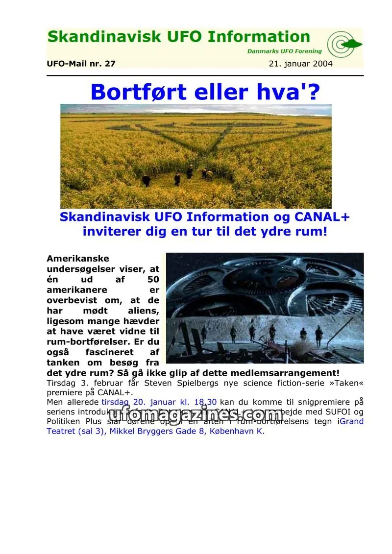 Cover of UFO Mail (SUFOI) issue nr. 27: Skandinavisk UFO Information
