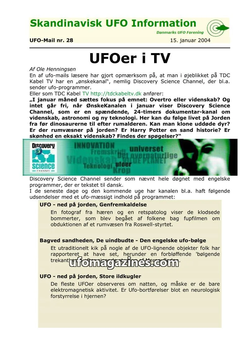 Cover of UFO Mail (SUFOI) issue nr. 28: Skandinavisk UFO Information
