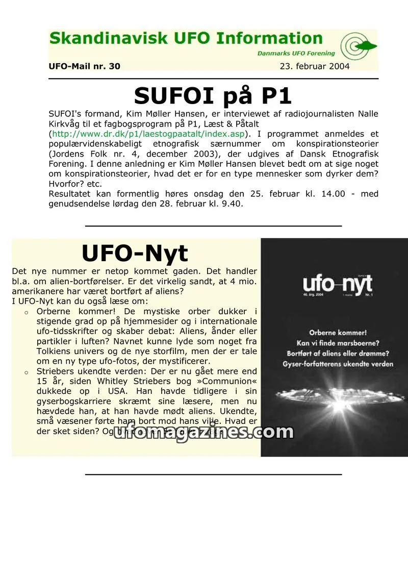 Cover of UFO Mail (SUFOI) issue nr. 30: Skandinavisk UFO Information